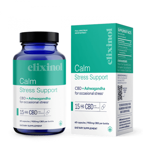 Elixinol Calm Stress Support Capsules - 60ct - Bottle and Box