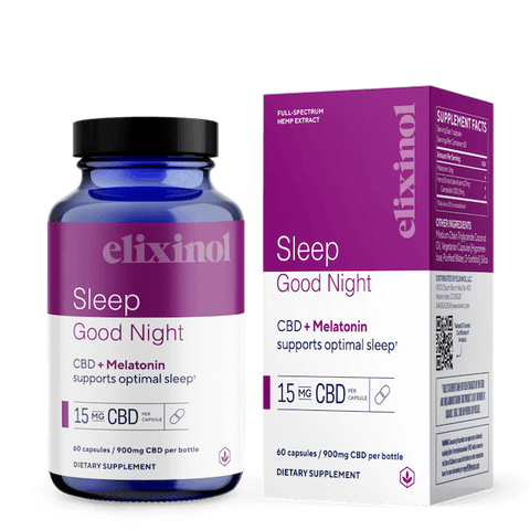 Elixinol Sleep Good Night Capsules - 60ct - Bottle and Box