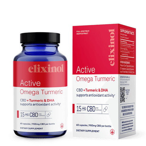 Elixinol Active Turmeric Omega Capsules - 60ct - Bottle and Box